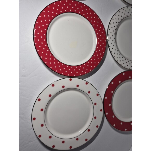 6 Kate Spade Lenox Polka Dot  3 Red And 3 Platinum  Appetizer Plates 5.75" - Picture 4 of 16